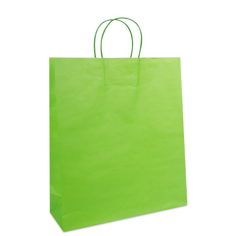 Paper Carrier Bags Green 35+12x40cm Twisted Handles + Cardboard Base