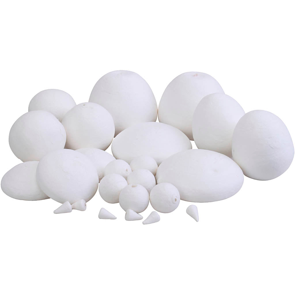 Spun cotton balls, various shapes, size 1,5-6 cm, 140 pc