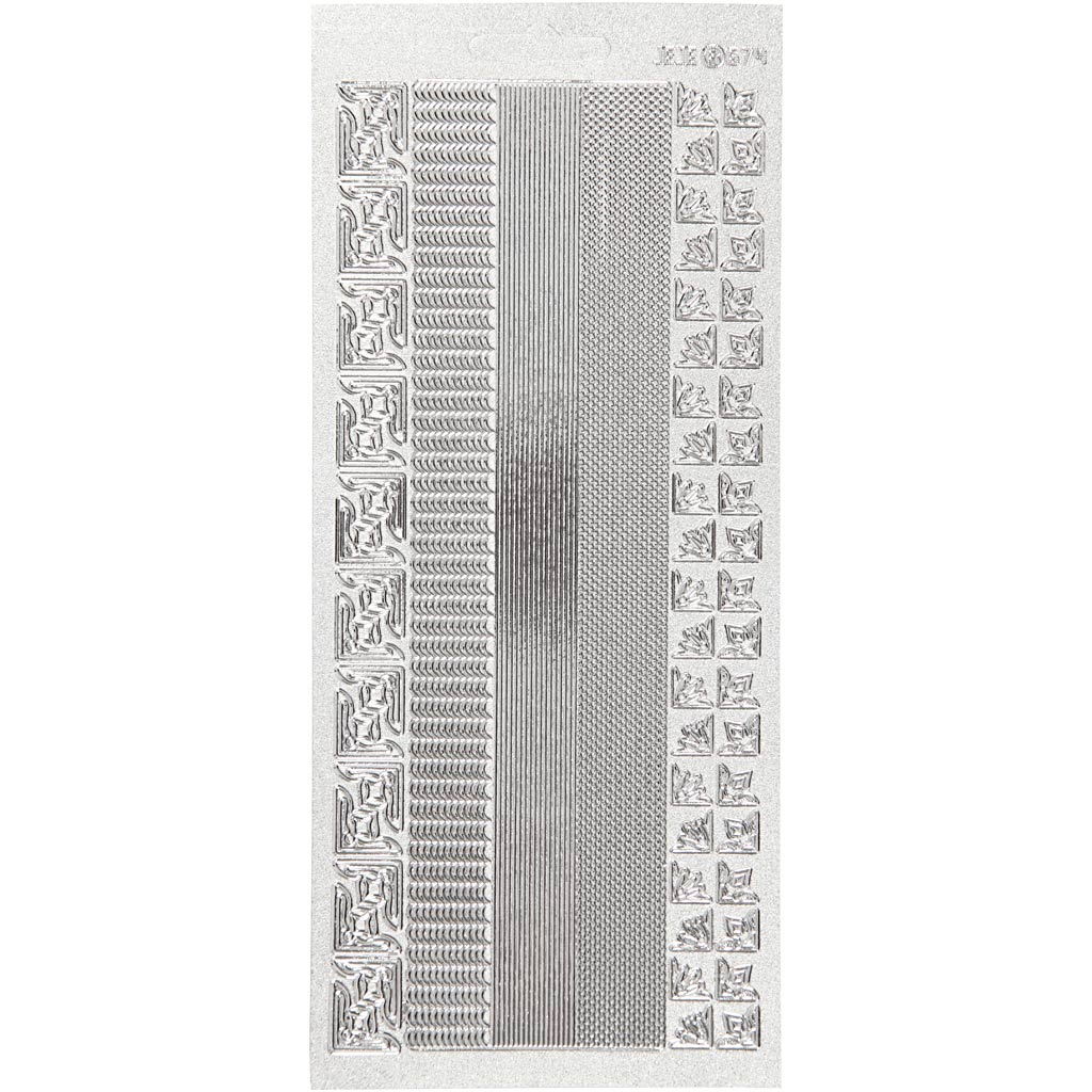 Stickers, borders, sheet 10x23 cm, silver, 1 sheet