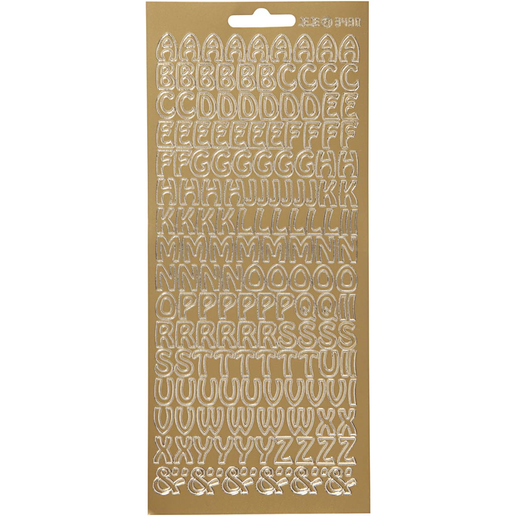 Stickers, alphabet, sheet 10x23 cm, gold, 1 sheet