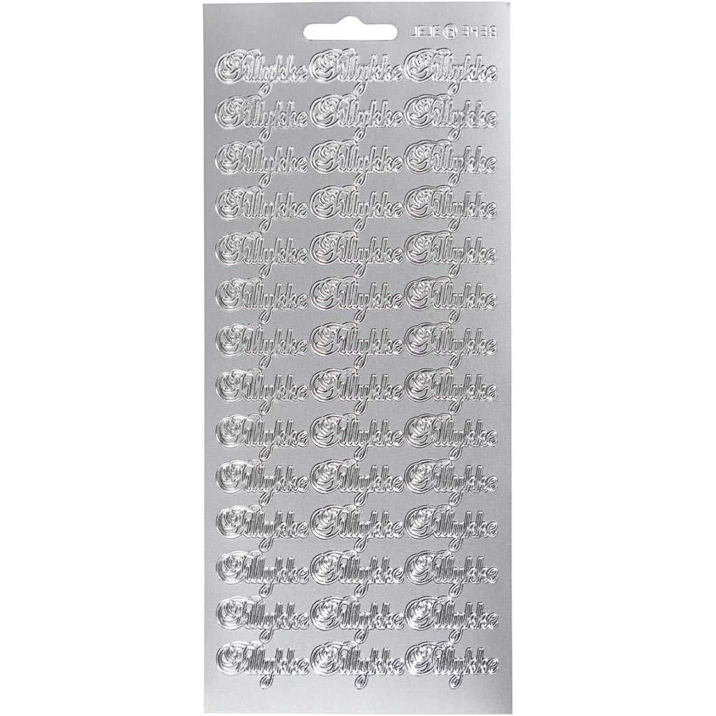 Stickers, tillykke, sheet 10x23 cm, silver, 1 sheet