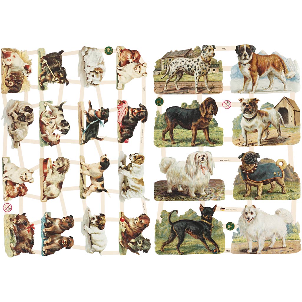 Vintage Die-Cuts, dogs, sheet 16,5x23,5 cm, 2 sheet