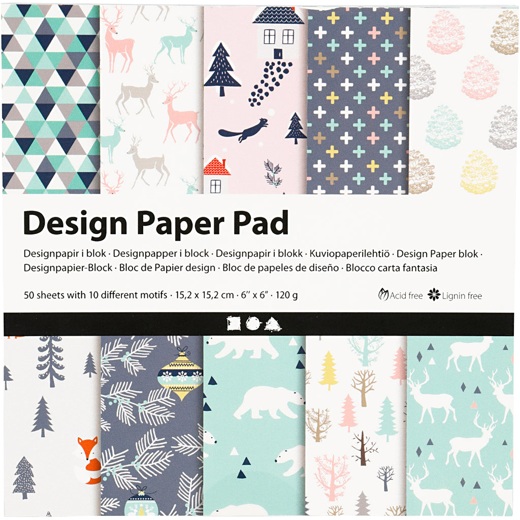 Design Paper Pad, sheet 15,2x15,2 cm, 120 g, light green, rose, white, 50 sheet