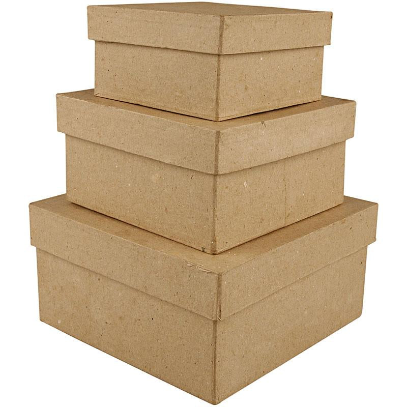 Square Boxes, H: 5+6+7,5 cm, size 10+12,5+15 cm/ 1 set