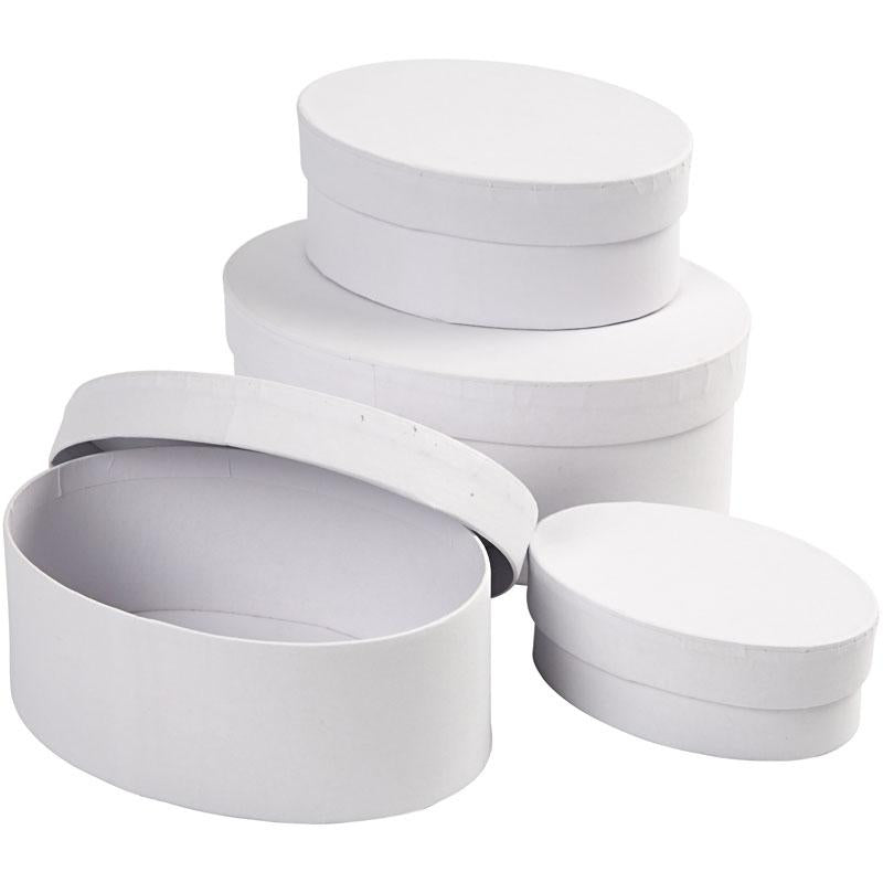Oval Boxes, H: 4+5+6+7 cm, L: 10+12+14+16 cm, white, 4 pc/ 1 set