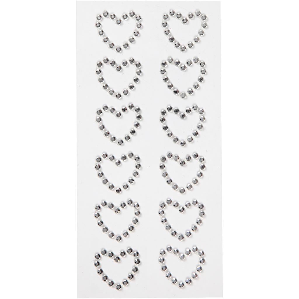 Rhinestone hearts, size 23x21 mm, silver, 12 pc