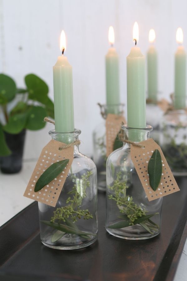 Candle tapered Dusty green 11cm tall (set of 7 pcs)