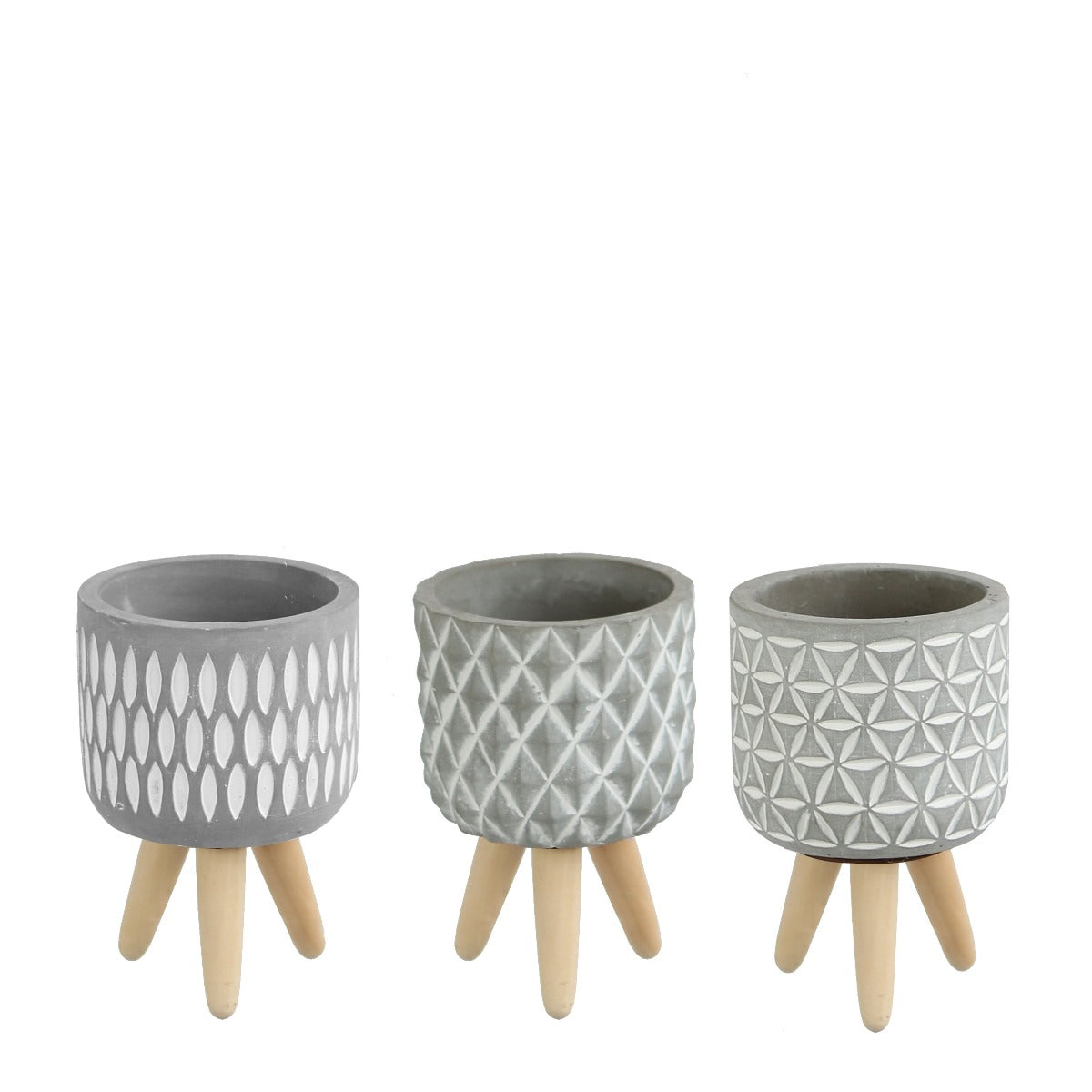 Plant pot Cement with wooden legs 15.5cm high (6 pcs.)