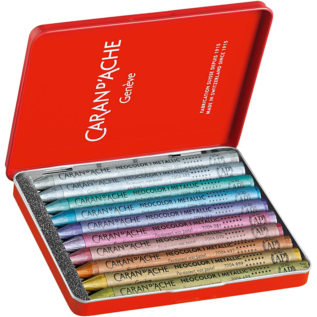 CARAN D’ACHE Neocolor I Crayons, L: 10 cm, thickness 8,5 mm, metallic colours, 10 pc