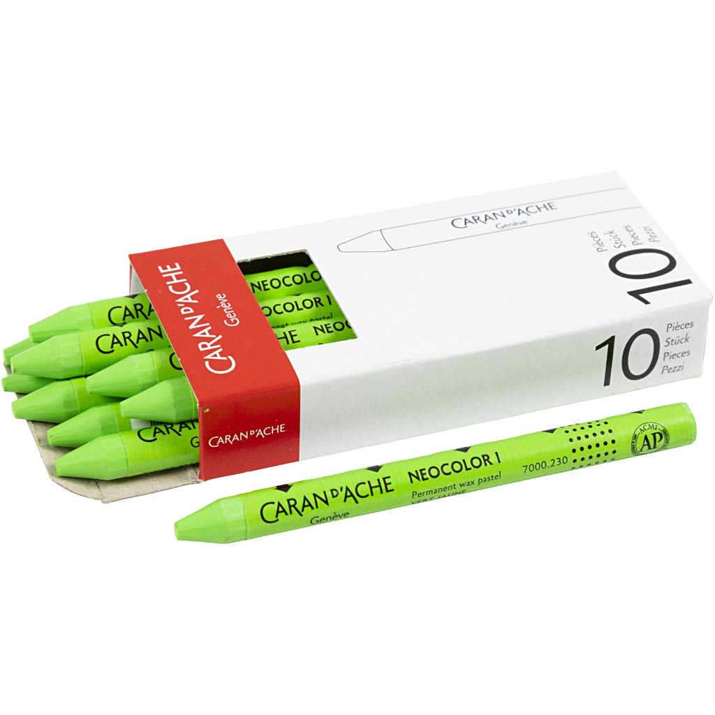 CARAN D’ACHE Neocolor I Crayons, L: 10 cm, thickness 8,5 mm, yellow green (230), 10 pc