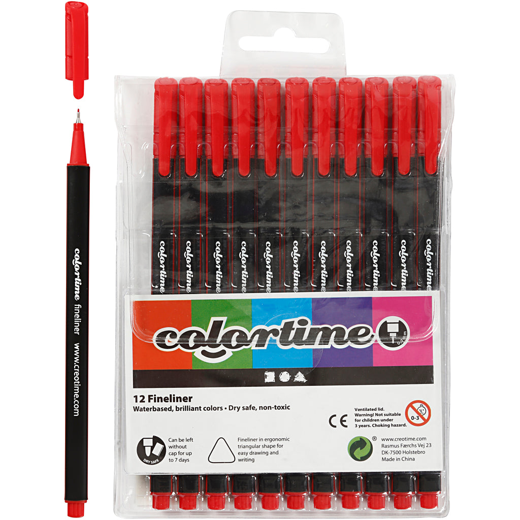 Colortime Fineliner Markers, line 0,6-0,7 mm, red, 12 pc