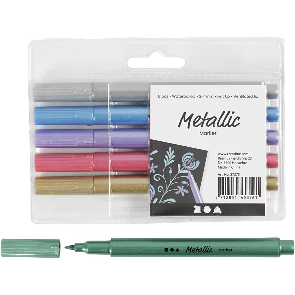 Metallic marker, line 2-4 mm, metallic colours, 6 pc
