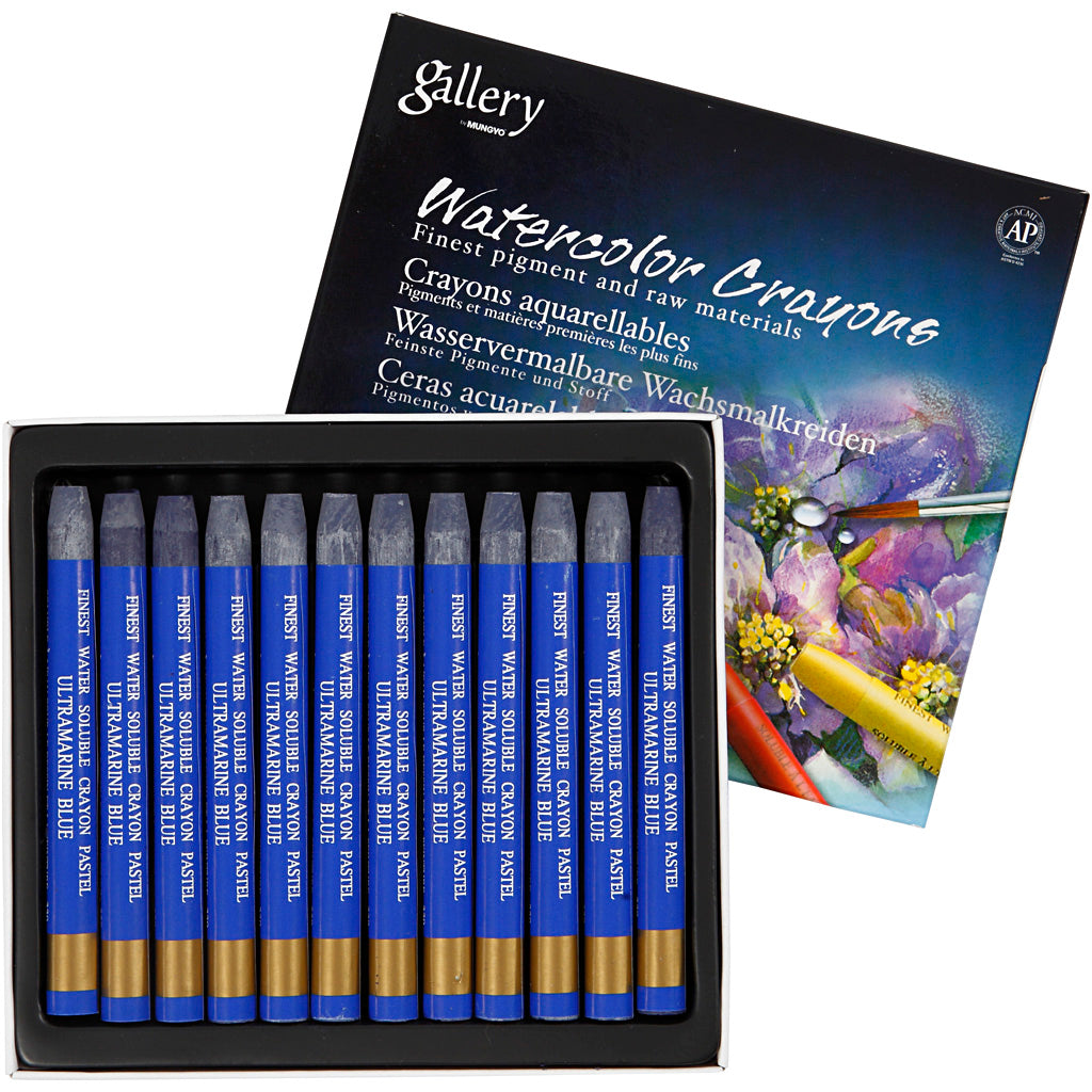 Watercolor Crayons, L: 9,3 cm, thickness 8 mm, ultra marine blue (339), 12 pc