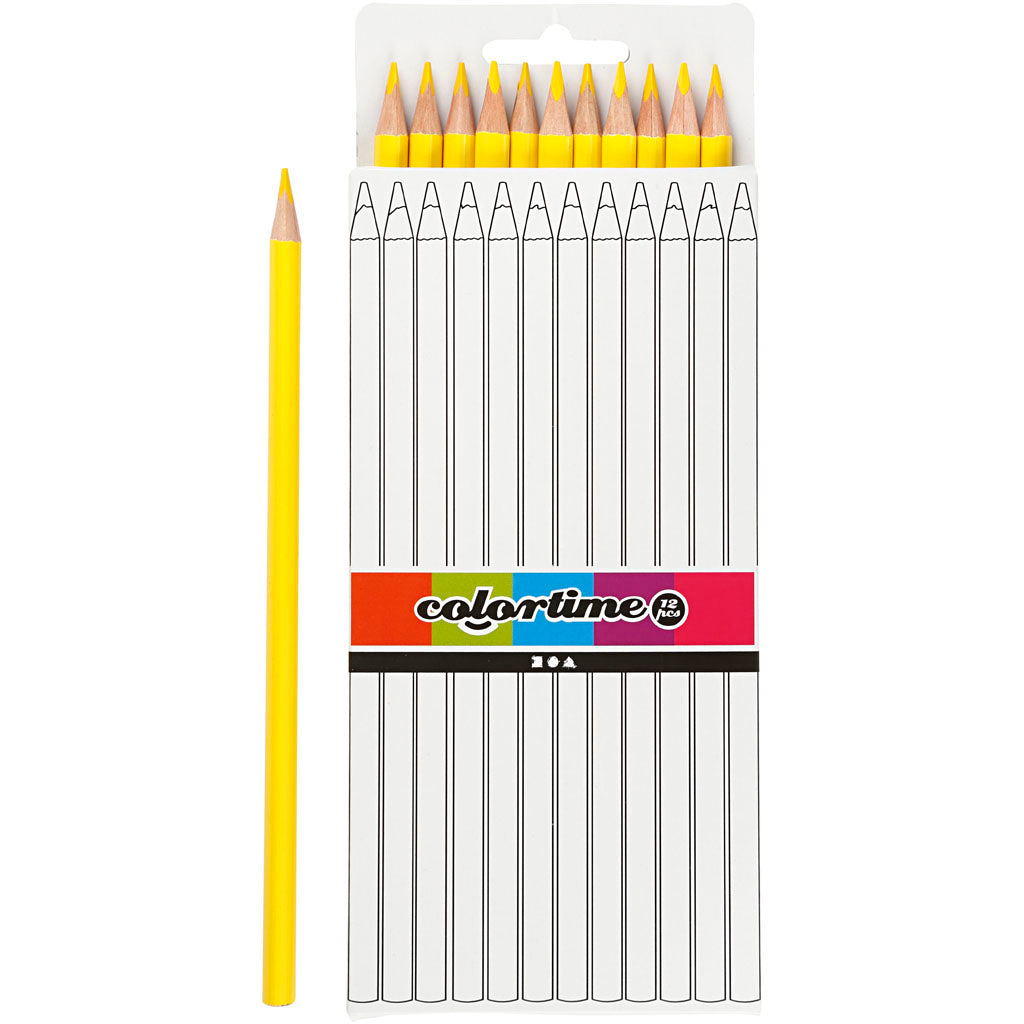 Colortime Colouring Pencils, L: 17 cm, lead 3 mm, yellow, 12 pc