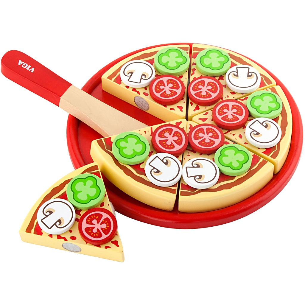 VIGA wooden play pizza, size 23x3,5 cm