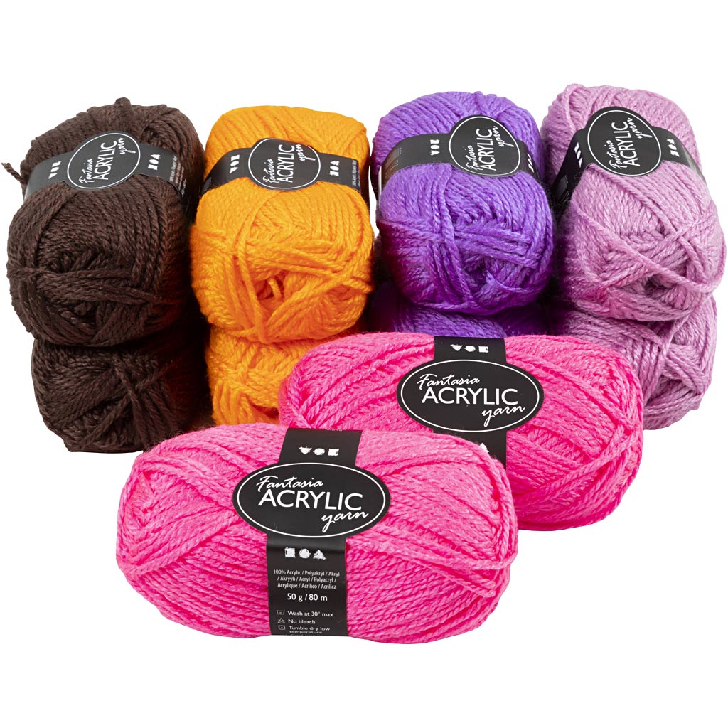 Fantasia Acrylic Yarn, L: 80 M, assorted colours, 10x50 g