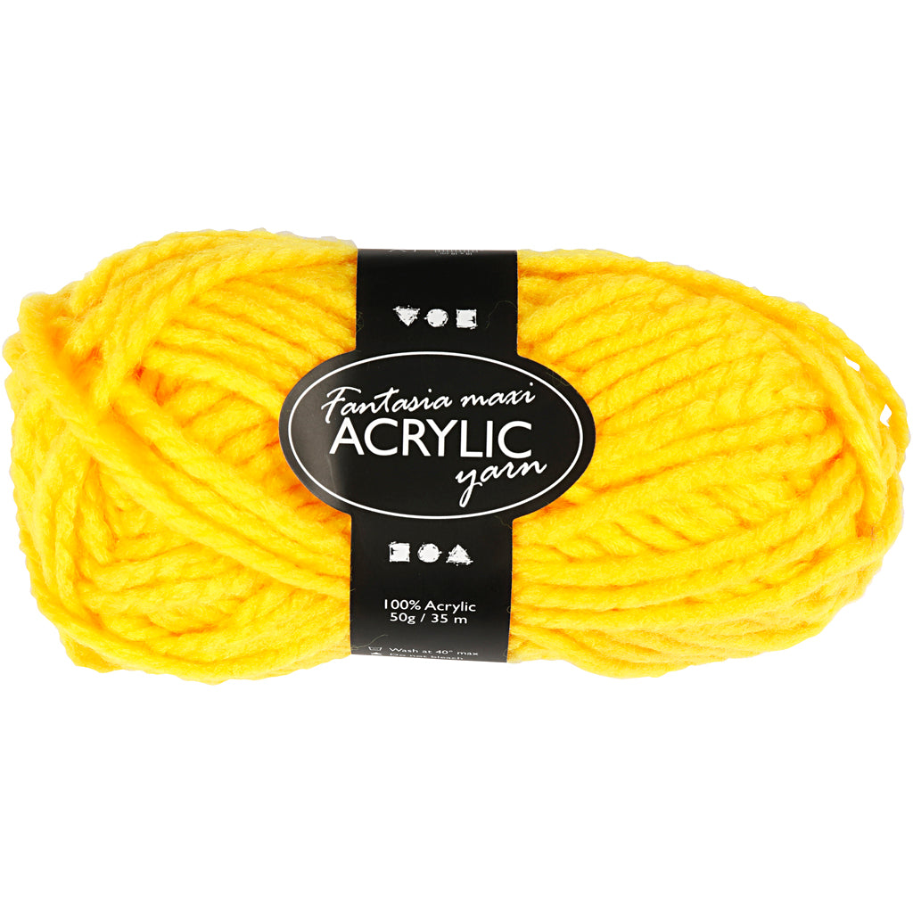 Fantasia Acrylic Yarn, L: 35 M, Maxi, yellow, 50 g/ 1 ball