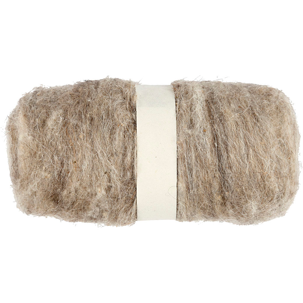 Carded Wool, natural, 100 g/ 1 bundle