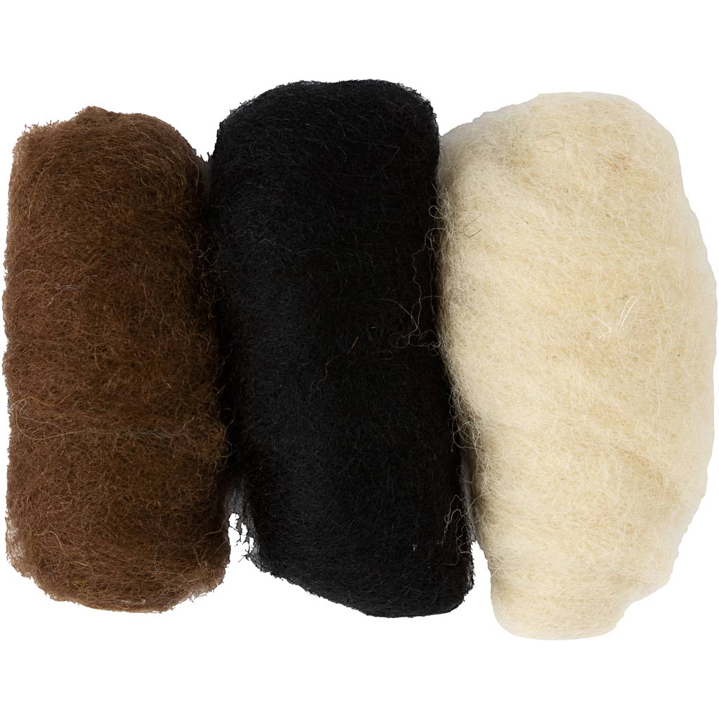 Carded Wool, assorted colours, 3x10 g