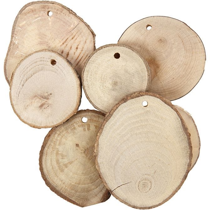 Wooden Discs, D: 4-7 cm, thickness 5 mm, 25pcs