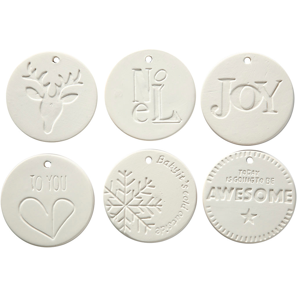 Hanging Ornaments, size 7x7 cm, thickness 0,6 cm, white, 6 pc