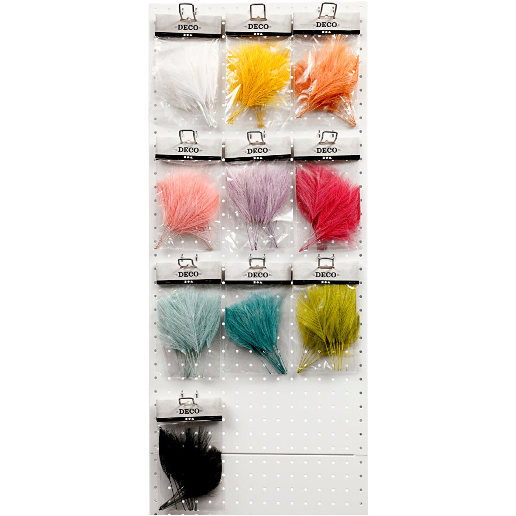 Artificial feathers, L: 15 cm, W: 8 cm, assorted colours, 10x10 pack