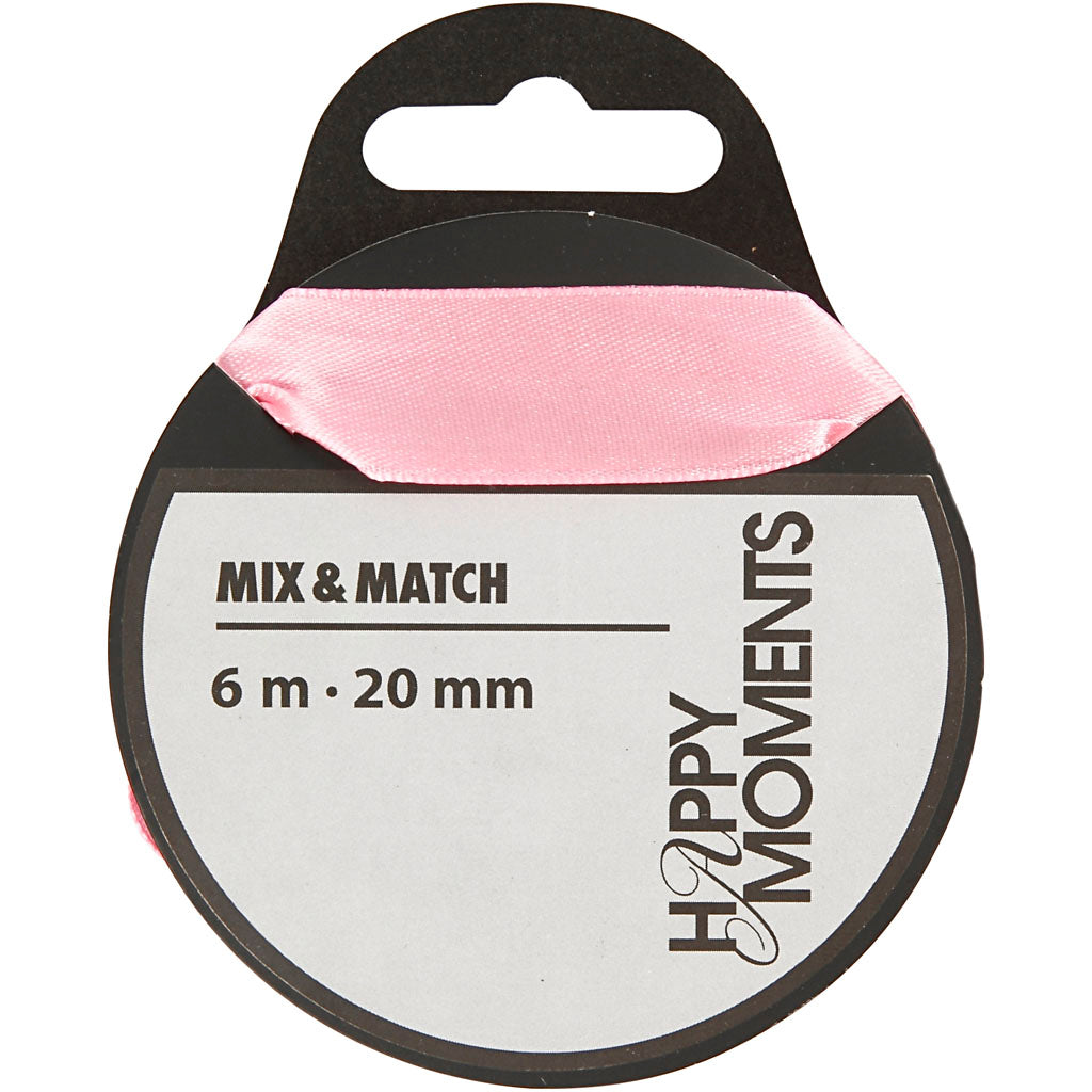 Satin Ribbon, W: 20 mm, light red, 6 m/ 1 roll