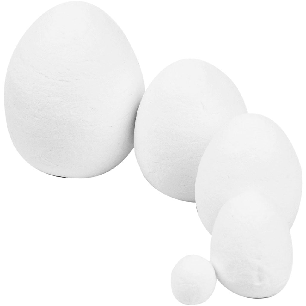 Compressed Cotton Eggs, size 12+25+35+40+47 mm, white, 200 pc