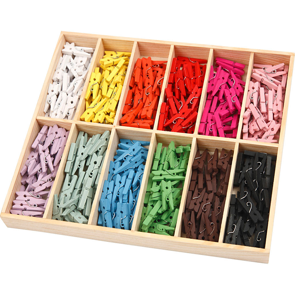 Mini Clothes Peg, L: 25 mm, W: 3 mm, assorted colours, 12x24 pc
