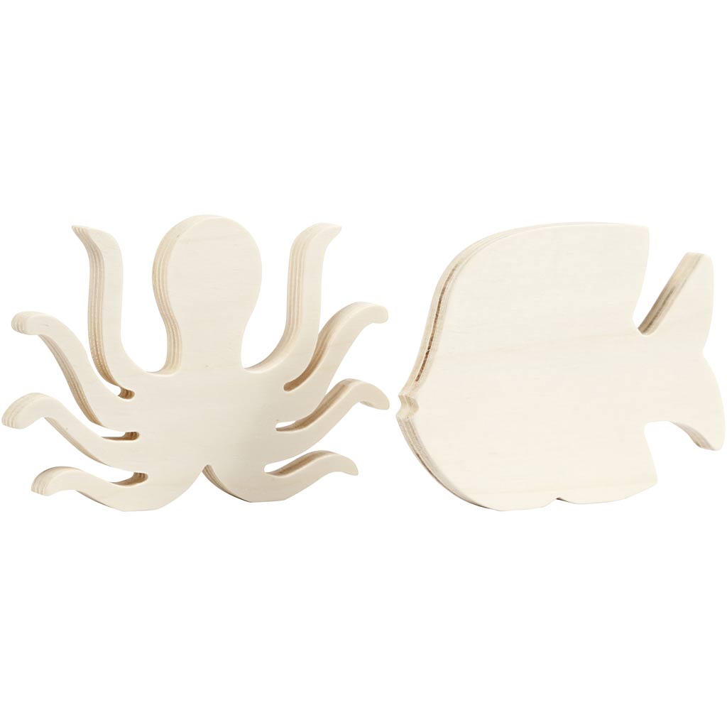 Sea life figures, Octopus and fish, H: 11 cm, W: 16 cm, thickness 1,2 cm, 2 pc