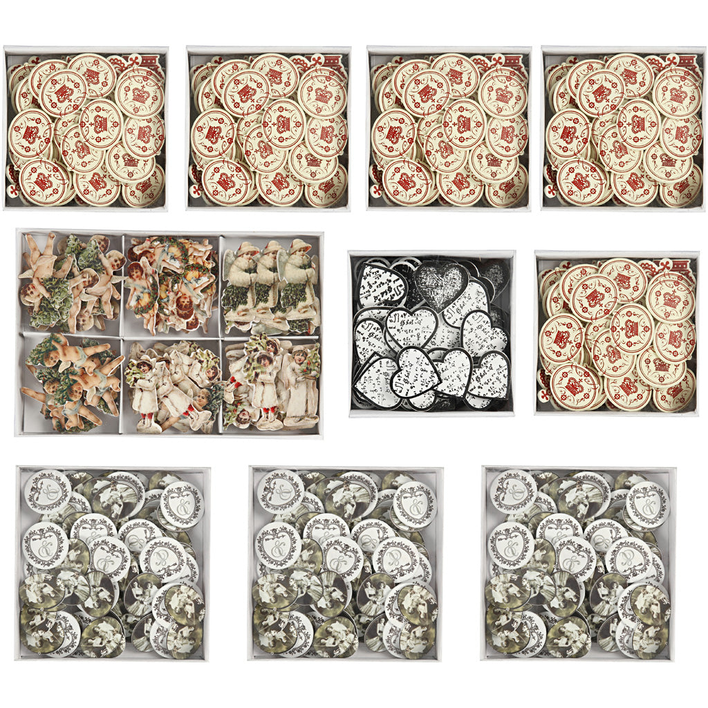 Wooden Stickers, size 20-50 mm, Content may vary , 10 pack