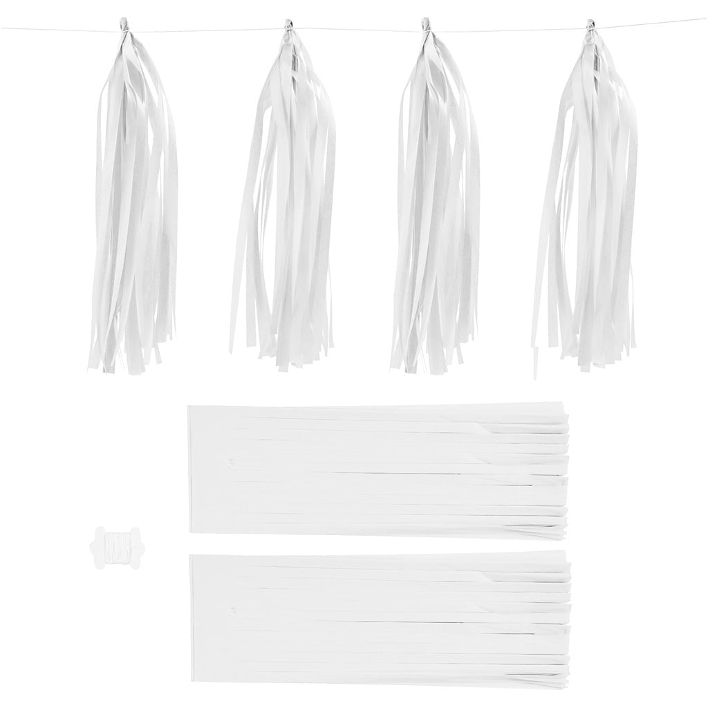 Paper Tassel, size 12x35 cm, 14 g, white, 12 pc
