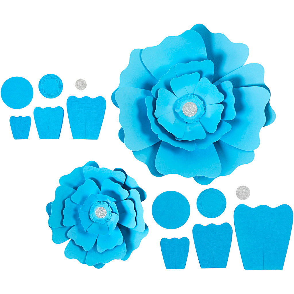 Paper Flowers, dia. 15+25 cm, 230 g, light blue, 2 pc