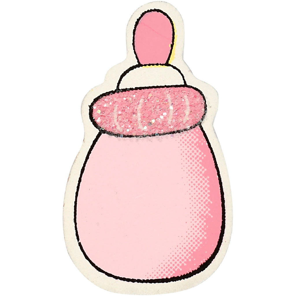 Milk Bottle, size 22x37 mm, thickness 1,7 mm, glitter, light red, 10 pc
