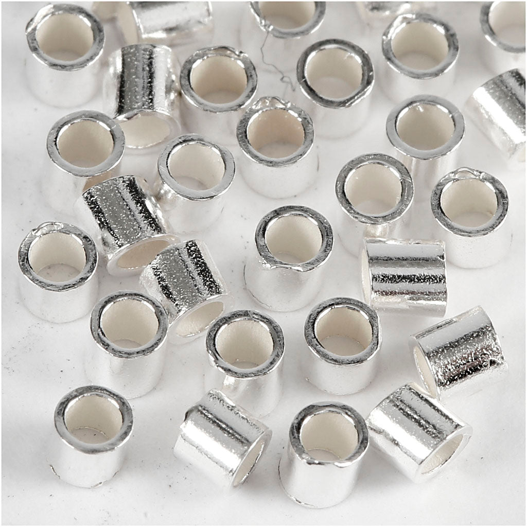 Crimp Beads, dia. 2 mm, silver, 50 pc