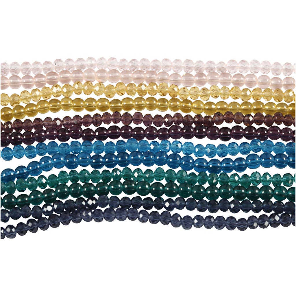 Glass and Faceted Beads, dia. 4 mm, hole size 1 mm, 12x45pc