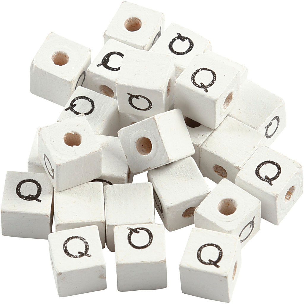 Letter Bead, Q, size 8x8 mm, hole size 3 mm, white, 25 pc