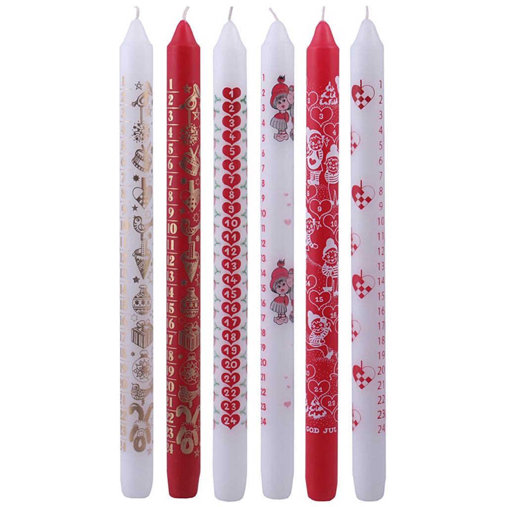 Advent Candles, H: 30 cm, dia. 22 mm, red, white, 24 pc