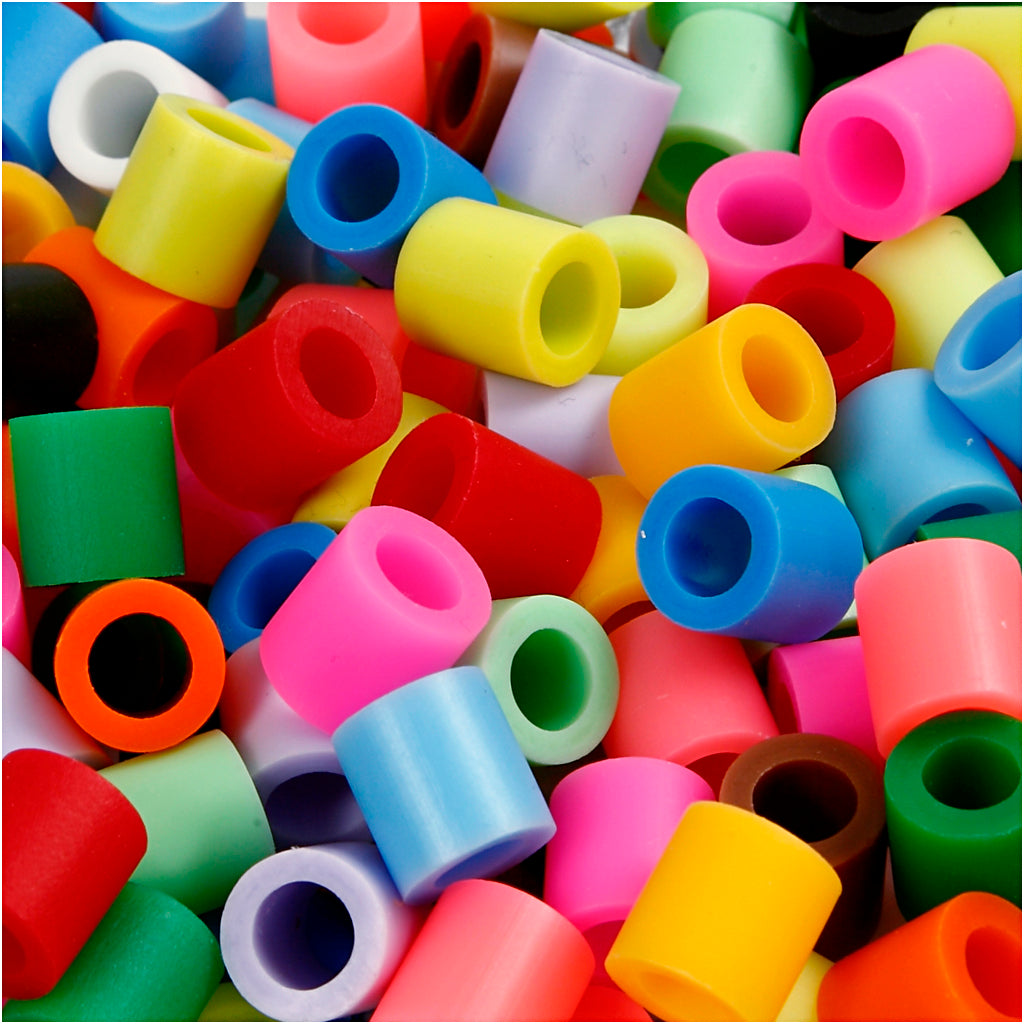 Fuse Beads, size 10x10 mm, hole size 5,5 mm, JUMBO, additional colours, 550 asstd.