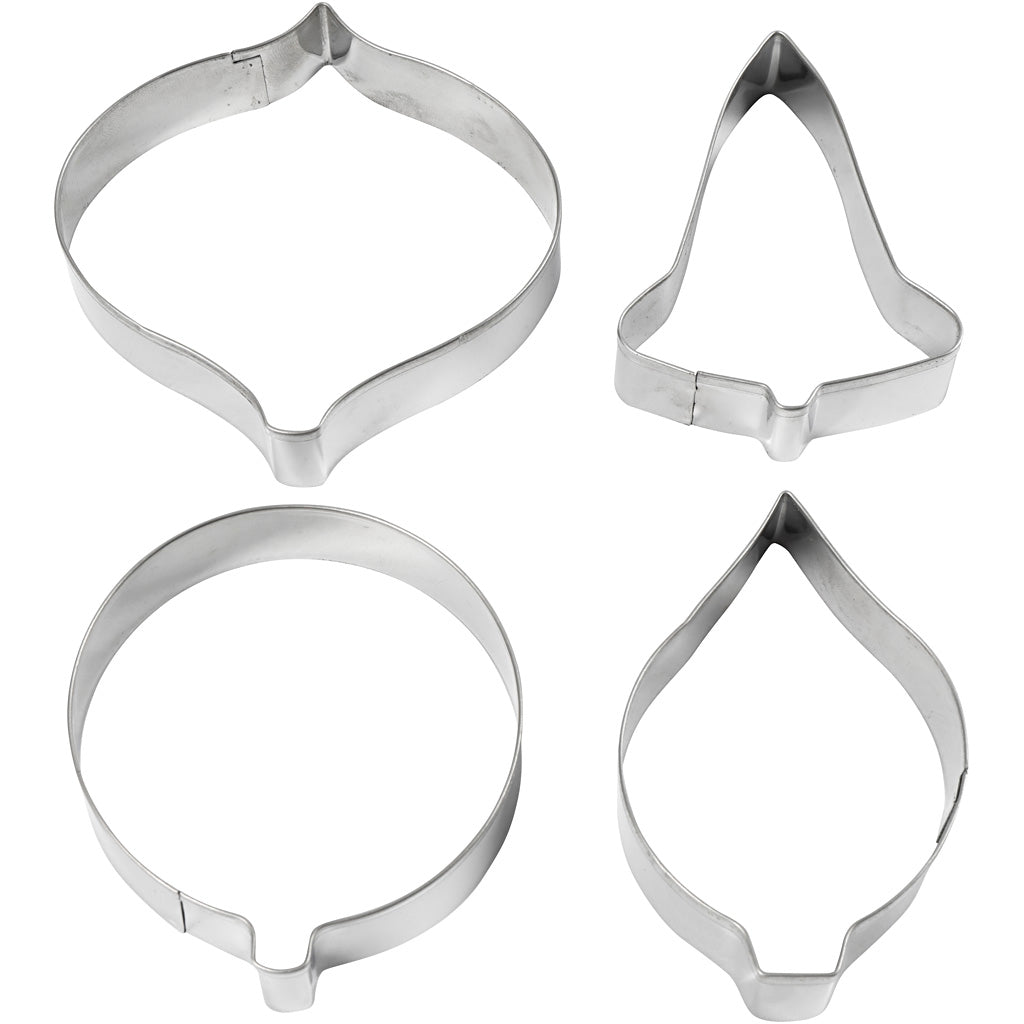 Cookie Cutters, bell, bauble, raindrop, prism, H: 8 cm, 4 pc