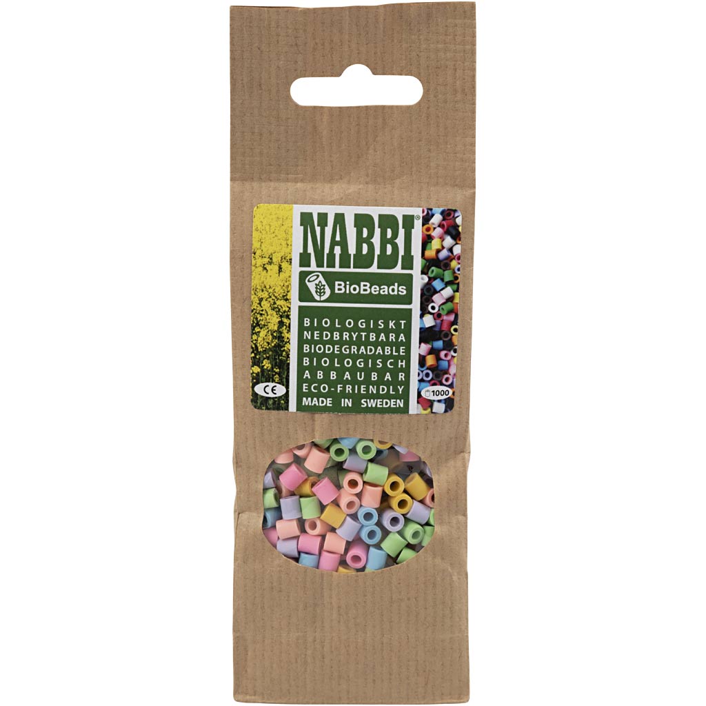 NABBI BioBeads, size 5x5 mm, hole size 2.5 mm, medium, pastel colours, 1000 pc