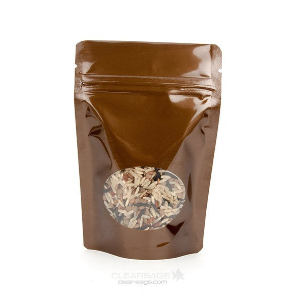 Stand Up Pouches Bronze with oval Window 10x6x15cm | 57 grams