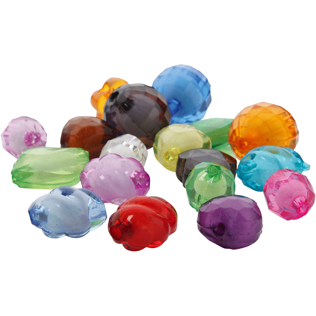 Acrylic faceted beads, size 8-20 mm, hole size 2-3 mm, assorted colours, 1000 g