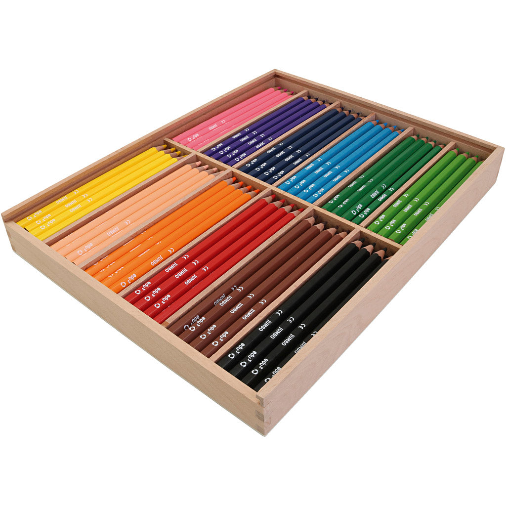 edu Jumbo Coloured Pencils, thickness 10 mm, lead 5 mm, ca. 144 pc, assorted colours, 12x12 pc