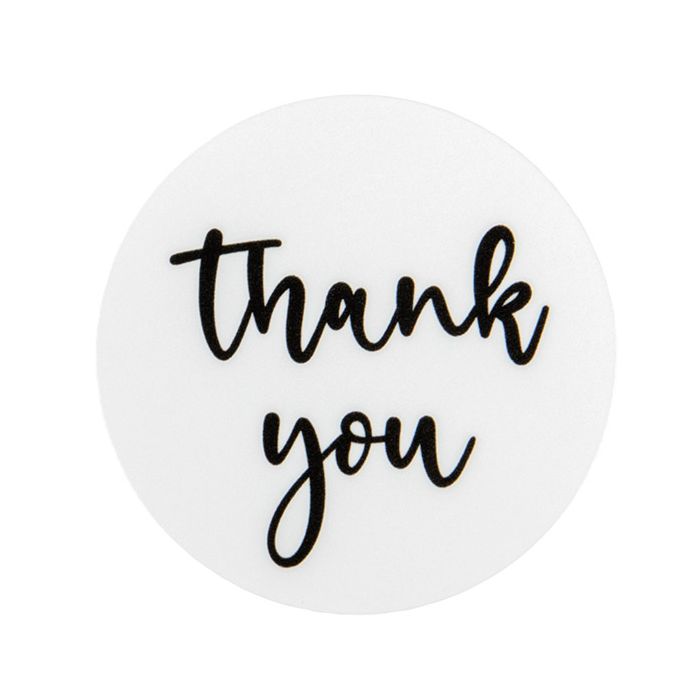 Stickers Round Thank You (White w/ Black Text) 3,8 cm (1 Sheet)