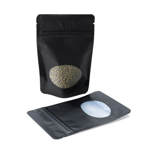 Stand Up Pouches Matt Black with oval Window 10x6x15cm | 57 grams