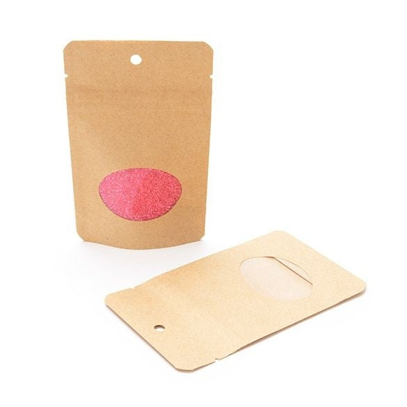 Stand Up Pouches Kraft with oval Window 8x5x13cm | 28 grams with round hang hole