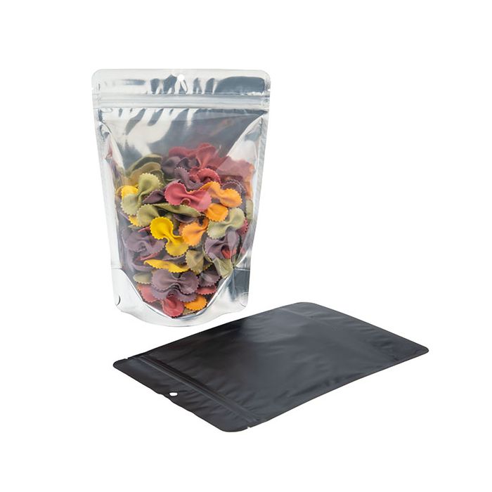 Black Backed Stand Up Zipper Pouch 15 x 9 x 23 cm with Hang Hole