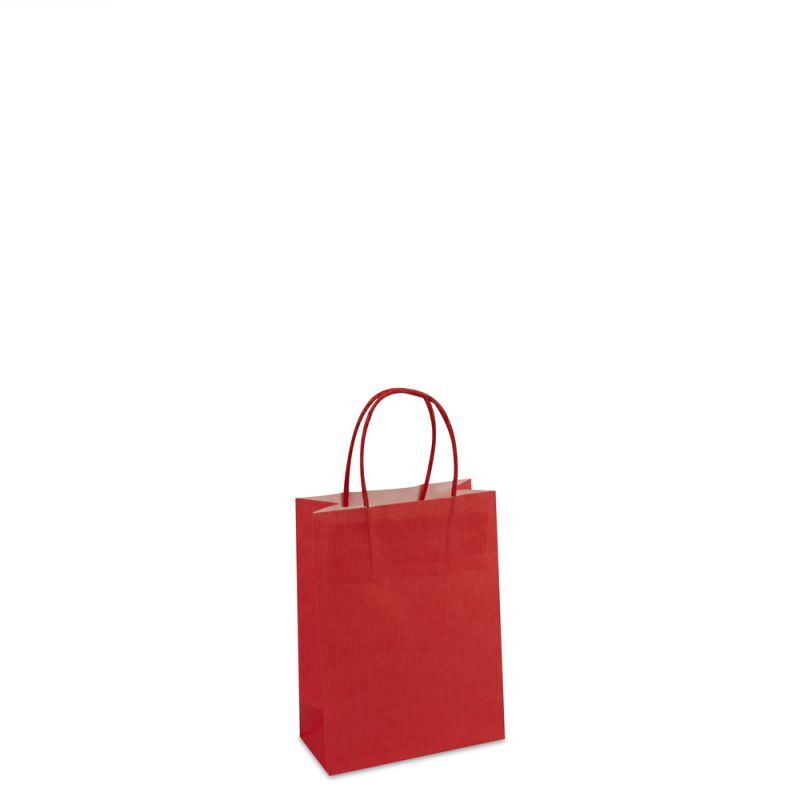 Papiertragetaschen mit gedrehte Griffe und Bodenkarton 14+7x19 cm Rot (250 Stück) [FP-006019]