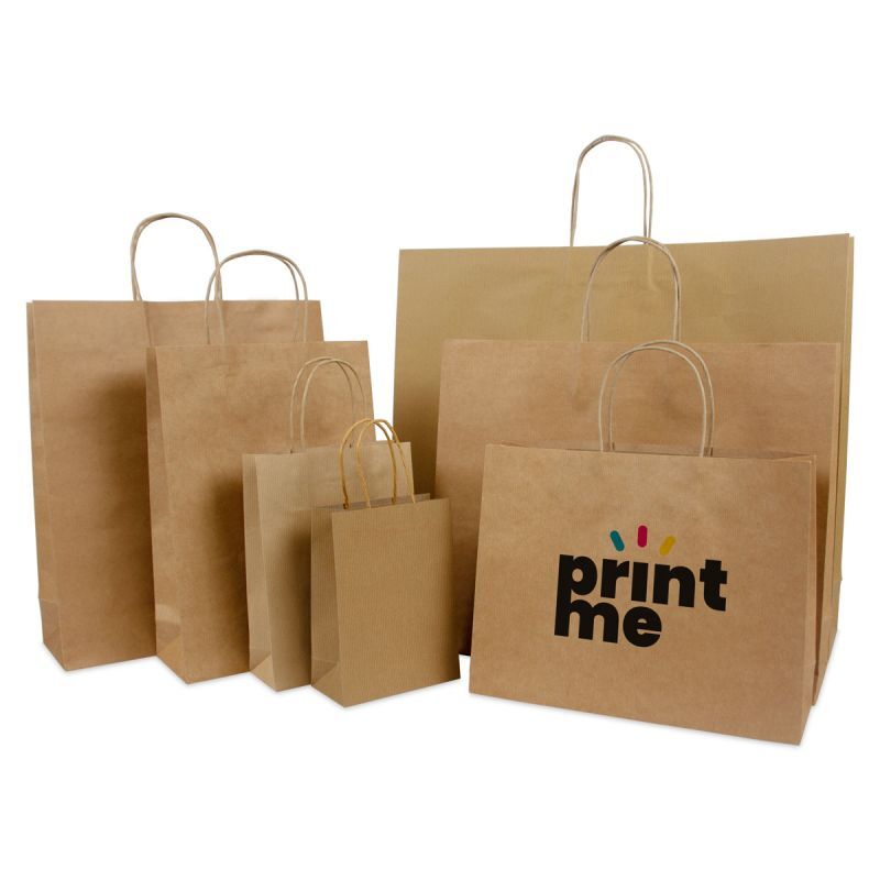 Papiertragetaschen mit gedrehte Griffe und Bodenkarton 14+7x19 cm Braun (100 Stück) [FP-008019]